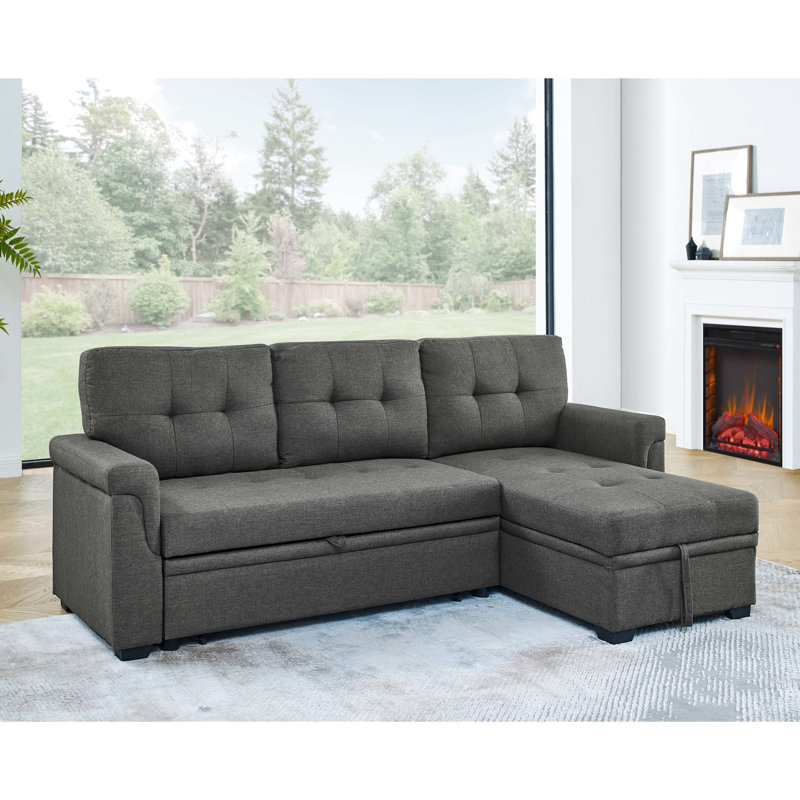 86'' Upholstered 3 - Seat Gray Pull Out Bed, Reversible L/R, Featuring Jumbo Stitch And Accent For Family Hangouts , Socializing