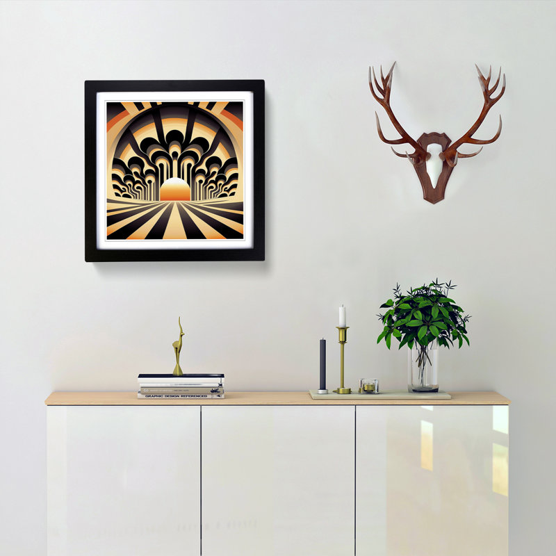 Art Deco Sunset Op Art No.1 - Framed Print, Black