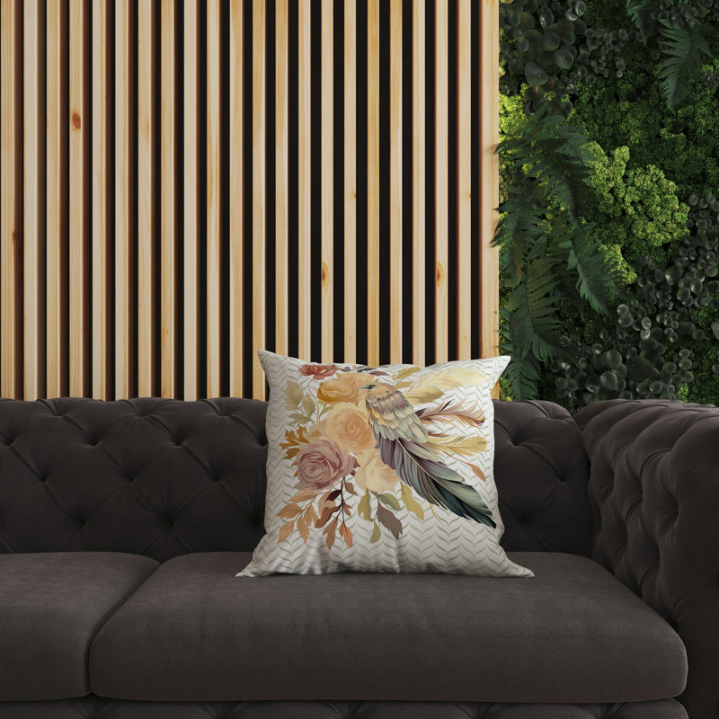 Coussin décoratif réversible Feathered Bouquet, H 20 po x l 20 po, Blanc / beige floral, Broadcloth