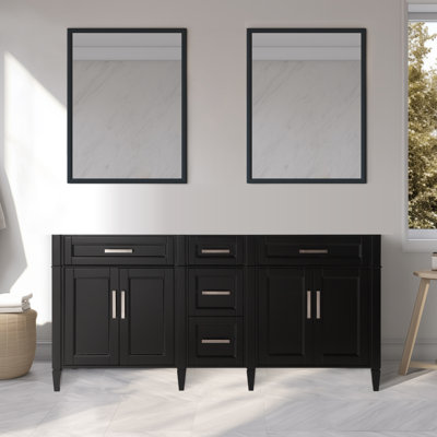 Meuble-lavabo autoportant double 72 po sans comptoir avec miroir 72 po