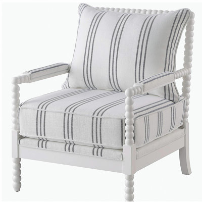 White and Navy Upholstered Stripe Accent Chair