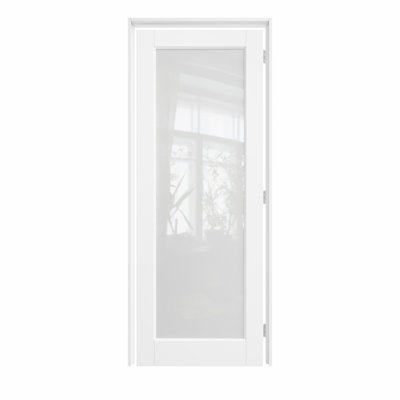 Porte pré-suspendue en verre givré 1-Lite 24 po x 80 po avec charnières argentées, plaque de porte en verre avec cadre, porte intérieure comme porte de garde-manger, porte de chambre à coucher, porte de buanderie, portes de placard, portes de pièce, droite