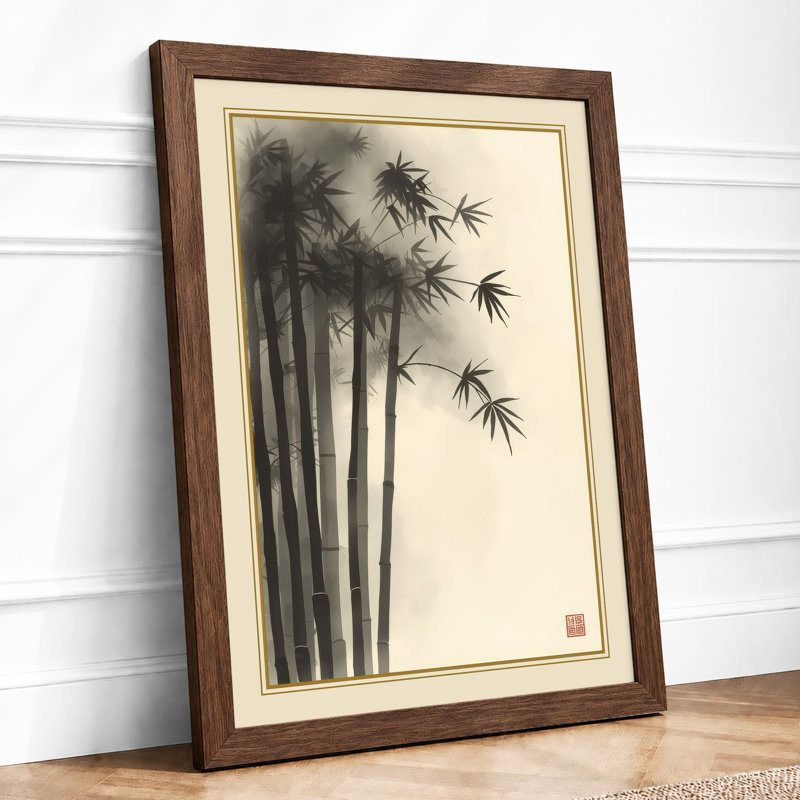 Bamboo in Ink Japandi - Framed Print, A3 - 42.0 x 29.7 cm, Walnut