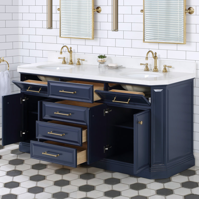 Palace 72'' W Double Vanity, Monarch Blue, Satin Brass