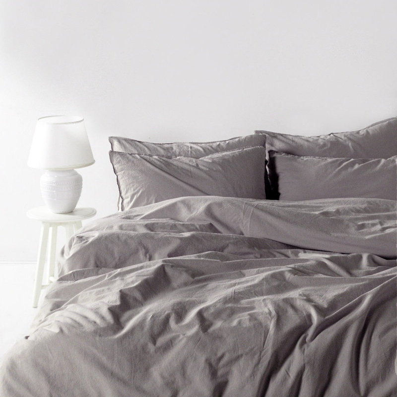 Ensemble de housse de couette 100% coton Snavely, Housse de couette simple + 1 taie d'oreiller 24 po, Gris