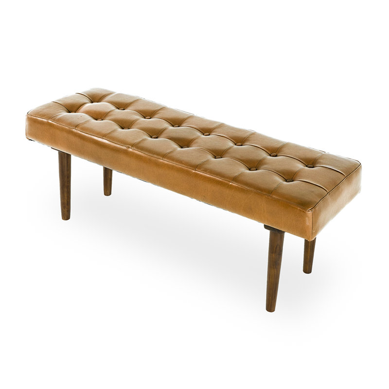 Ellar Genuine Leather Upholstered Bench, Tan