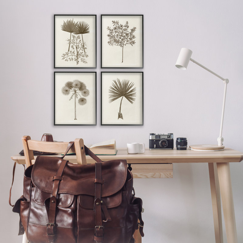 Diverses feuilles de palmier rétro, ensemble de 4 giclées encadrées, design par Phillipa Katz, H 14 po x l 11 po