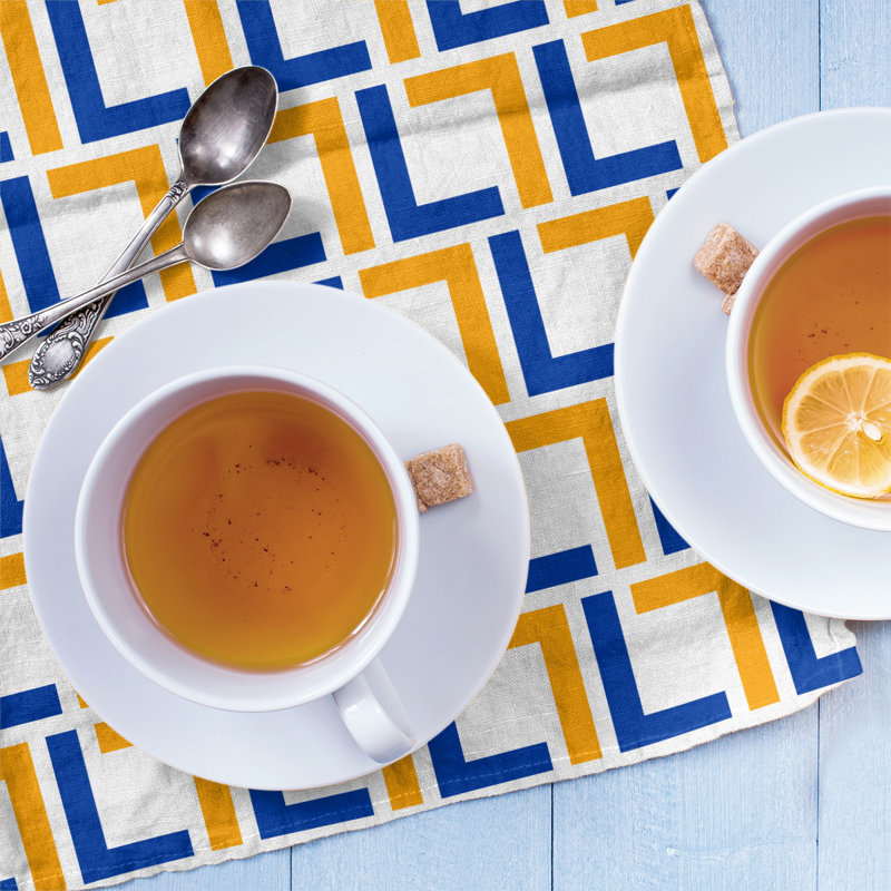 Tea Towel Kitchen Towel, Cotton Blend, White/Blue/Gold
