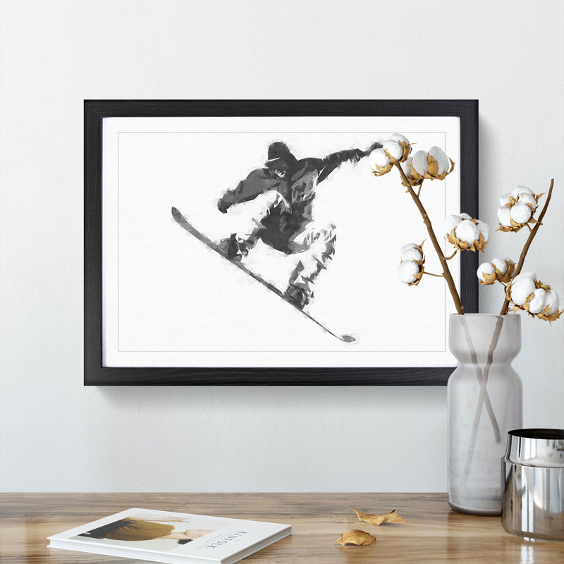 The Snowboarder - Picture Frame Painting Print, 45cm H x 63cm W x 2cm D, Black Framed