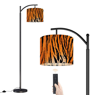 Arc Floor Lamp with Adjustable Lampshade texture tiger orange stripe repeated jungle Standing Lamp 3 Color Temperatures Dimmable Tall Pole Lamp with Foot Switch for Bedroom
