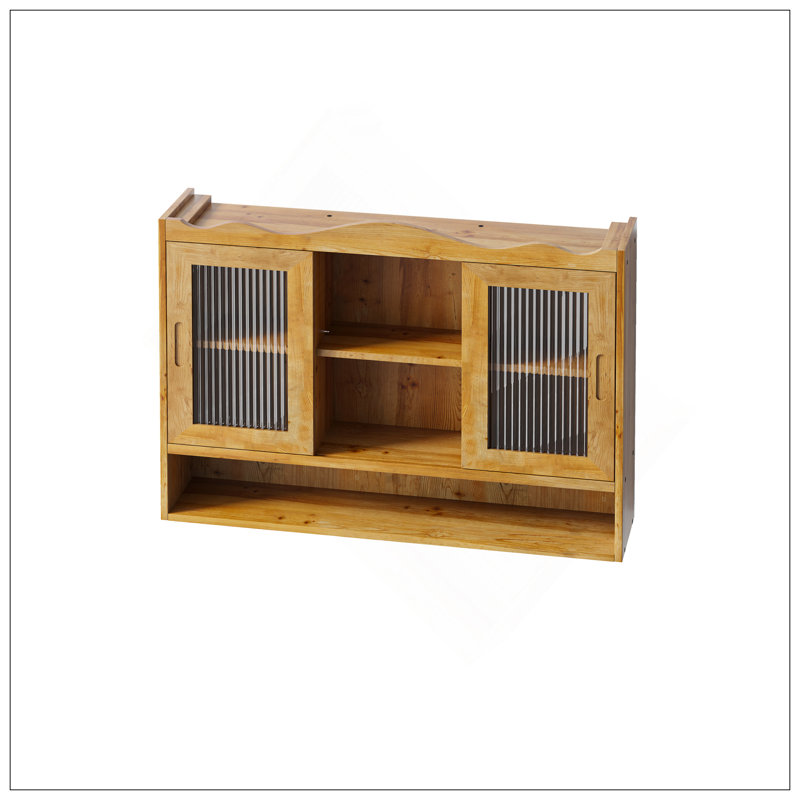 Armoire coulissante 35,4 "à 2 portes avec trois niveaux d'espace de rangement, convenant aux salles de bain, cuisines, salles à manger, naturel