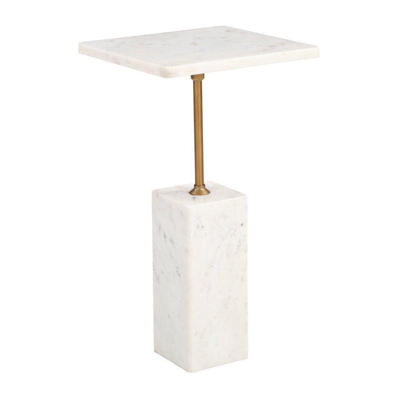 Table de bout à piédestal en marbre blanc 22 po