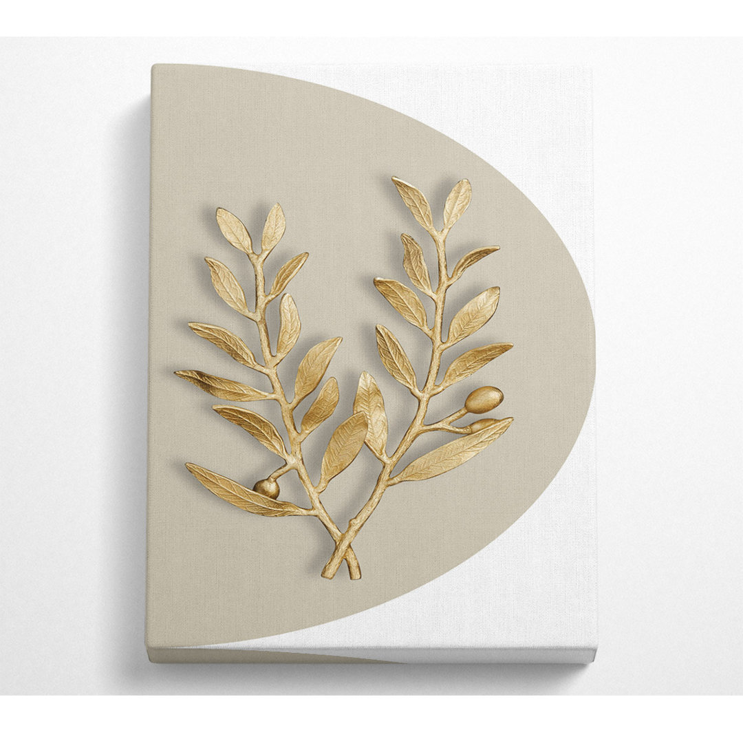 Gold Leaves On Beige And White - No Frame Kunstdrucke auf Leinwand