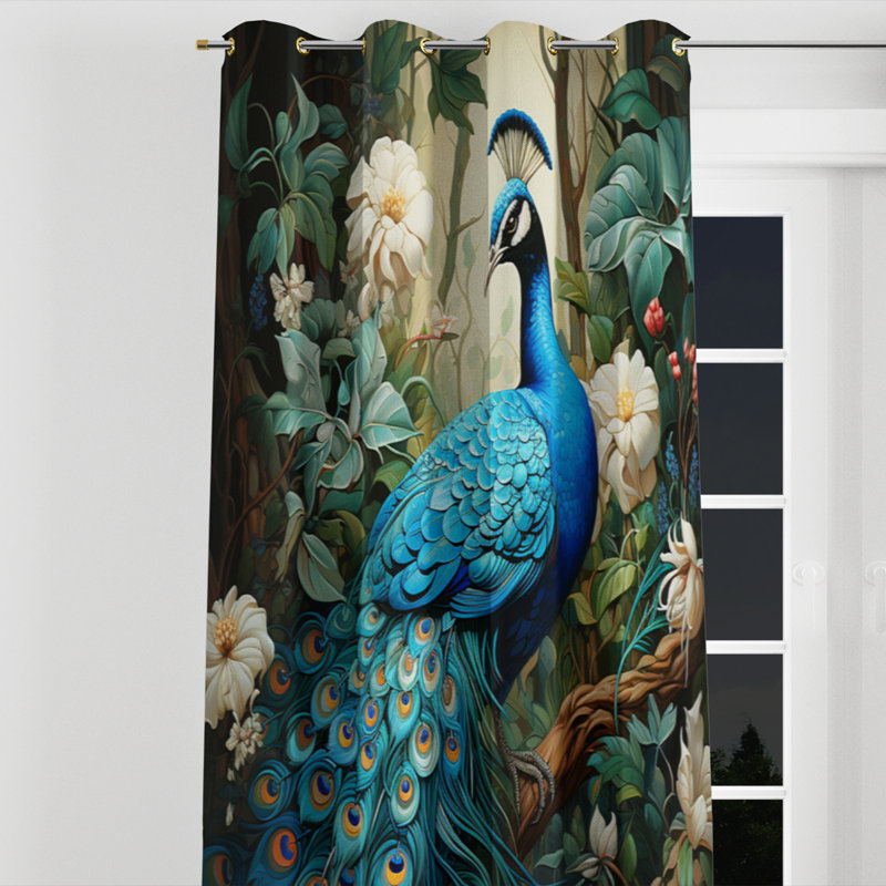 Rideau occultant moderne avec œillets Teal Peacock, L 52 po x L 90 po, Œillets dorés