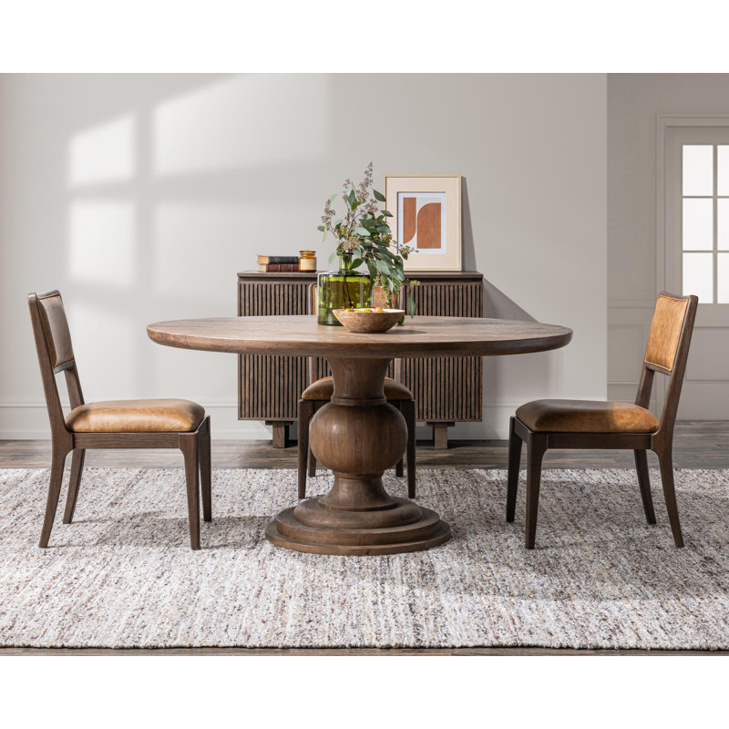 Hera Round Solid Wood Dining Table, Pecan Brown