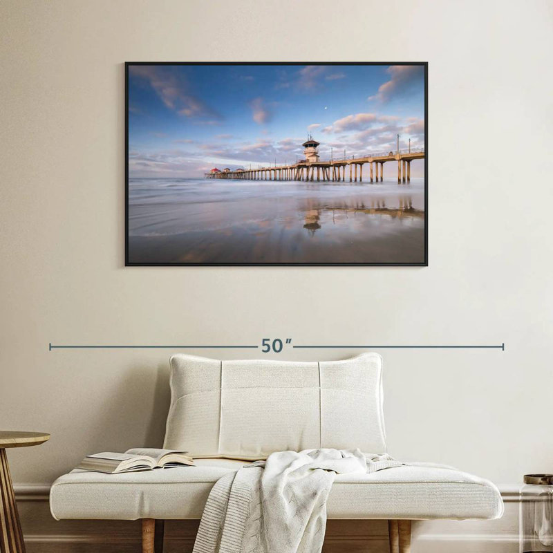 Coastal Huntington Pier, Cadre flottant noir, 40 po x 27 po