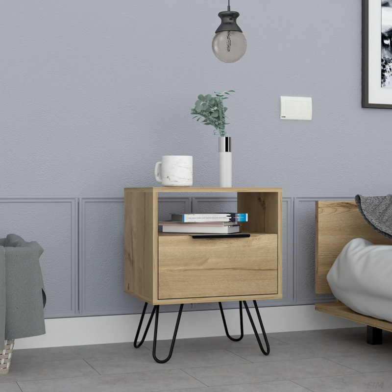 Jacara 17.7'' W Metal Nightstand, Oak