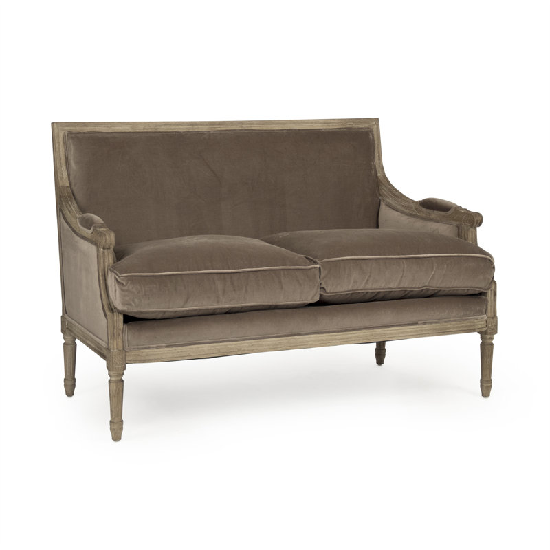 Causeuse à accoudoirs carrés 48 po Bodil, Gris chaulé, Velours brun