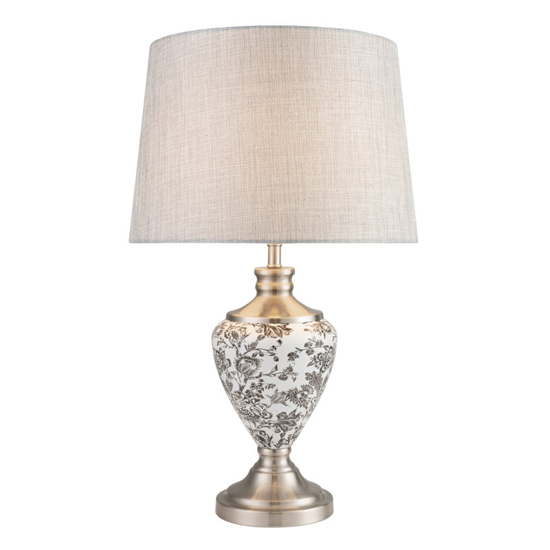 Bostrom 57cm Classic Toile de Jouy Vintage Style Table Lamp, Grey/Silver, Grey