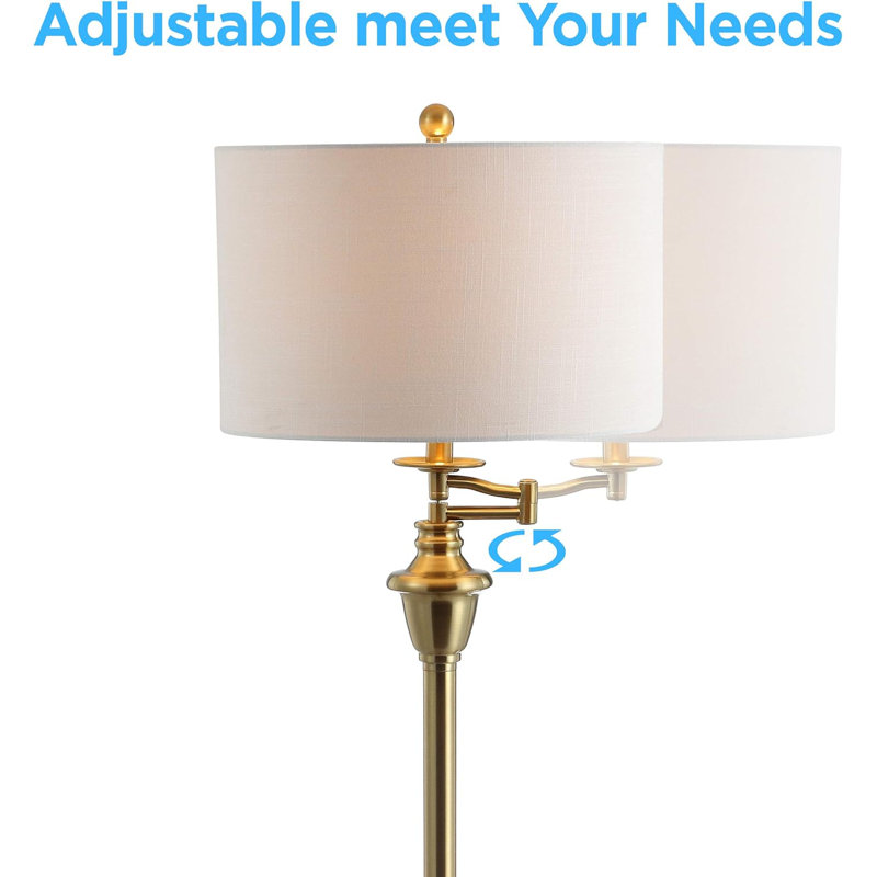 Cora 60" Antique Gold Metal/Glass LED Floor Lamp with Linen Shade