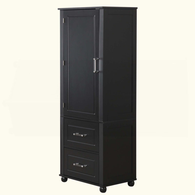 Tall Bathroom Storage Cabinet, Freestanding Storage Cabinet With Two Drawers And Adjustable Shelf, MDF Board With Painted Finish