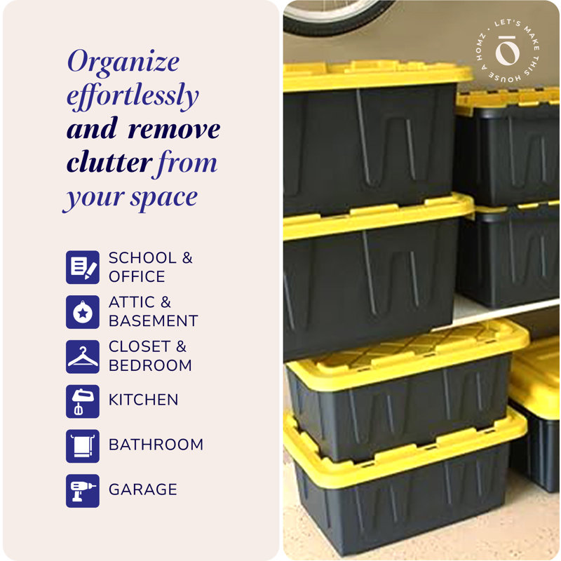 27 Gallon Storage Containers Black Totes With Yellow Lids Bin