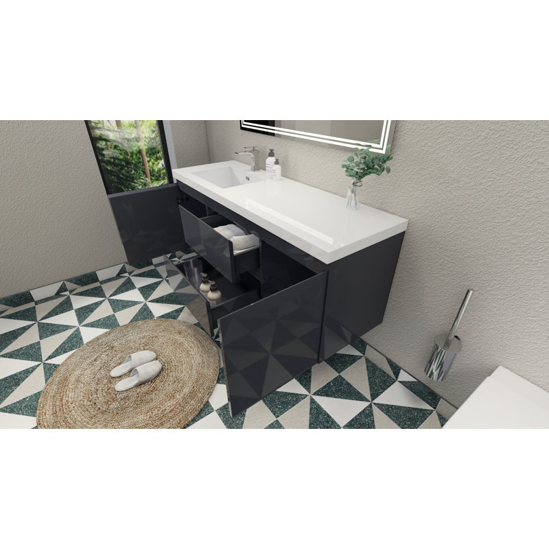 Single Bathroom Vanity with Acrylic Top, Hight Gloss Gray