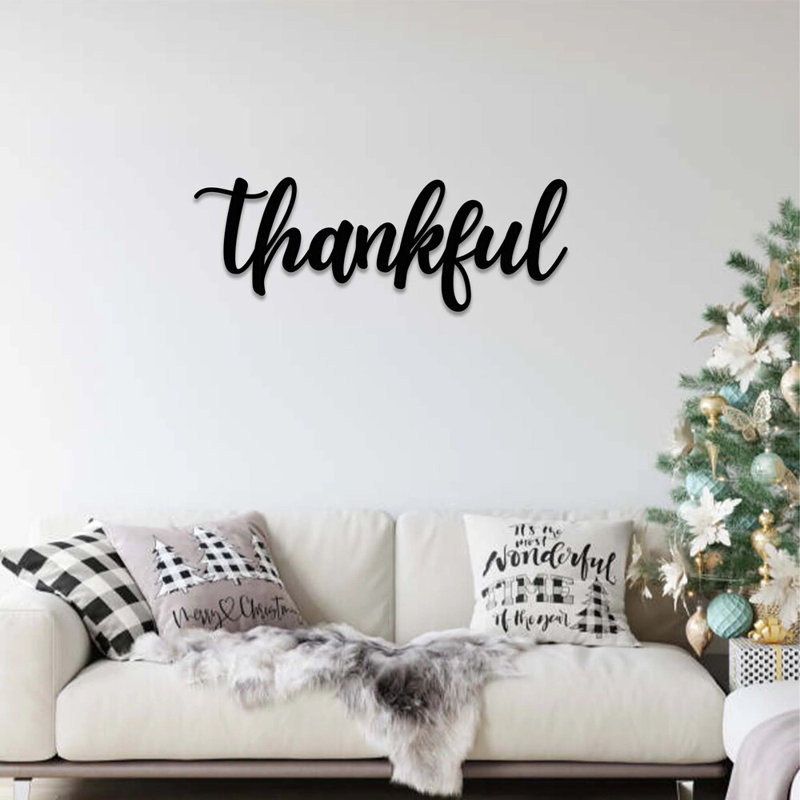 Art mural en métal «Thankful» - Mot inspirant - Tente murale de ferme rustique - Signe de citation de gratitude - Sculpture en métal industrielle moderne - Décoration de cuisine de salon - Élégante œuvre d'art