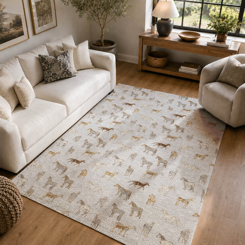 Tapis Prisco AMF2521 à motif animal, lavable à la machine de qualité supérieure, Argent, 9 pi x 12 pi
