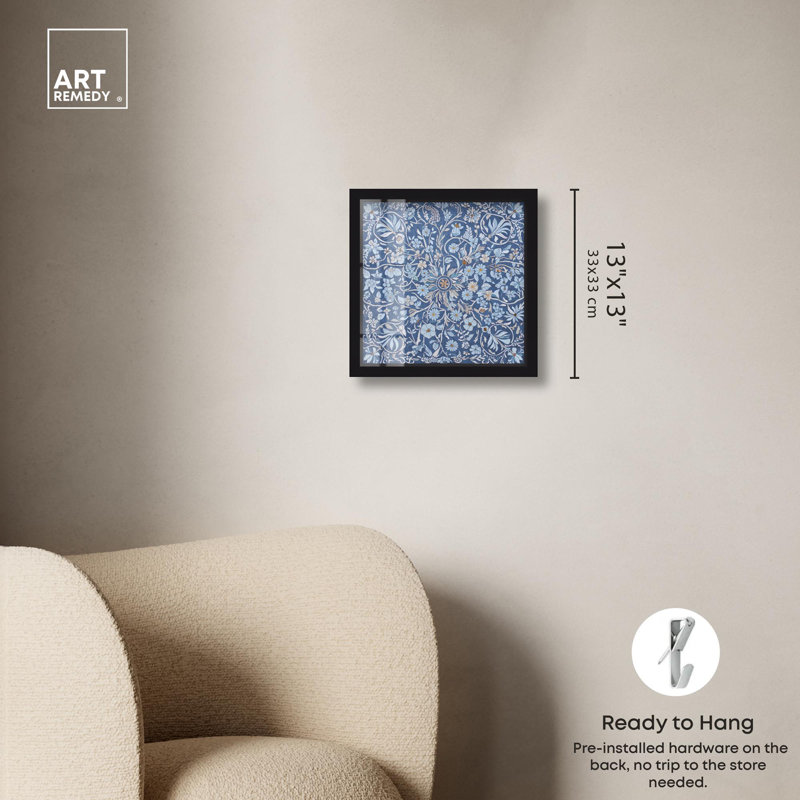 «Blue Millefleurs Mosaic Bathroom Art Shadowbox» par Art Remedy, H 13 po x l 13 po, Noir