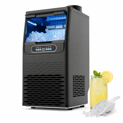 Machine à glaçons commerciale autoportante de 13,5 po en noir avec 18 lb Bac de rangement, cube de glace pleine grandeur, 100 lb Fonction quotidienne de production de glace et d'auto-nettoyage
