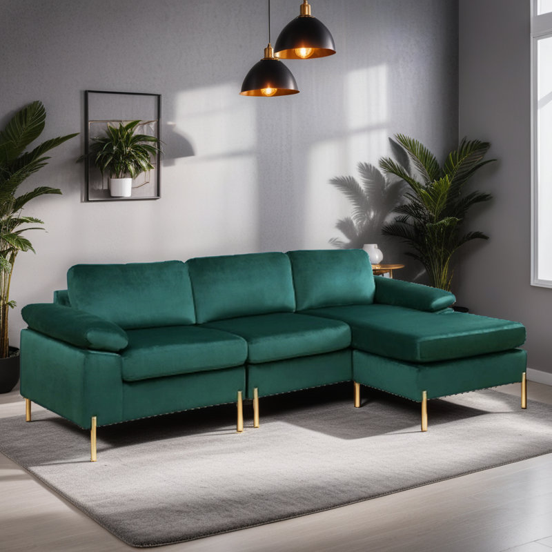 Saidel 2 - Piece Upholstered Sectional, Green Velvet
