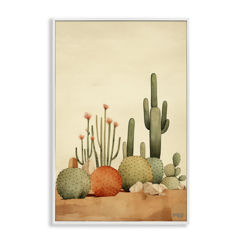 «Desert Cactus Scenery», estampe numérique encadrée par Roozbeh Bahramali, Estampe numérique encadrée blanc bord de mer