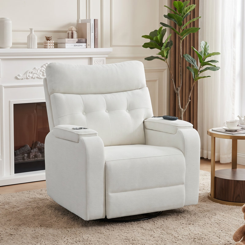 35''W Modern Power Swivel Rocker Glider Nursery Recliner with Massage and Heating,Arm Storage and Cup Holder, Gray, no