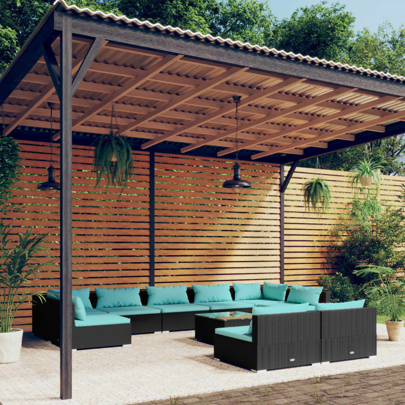 10 Piece Lounge Sofa Seating Group, Water blue, Black