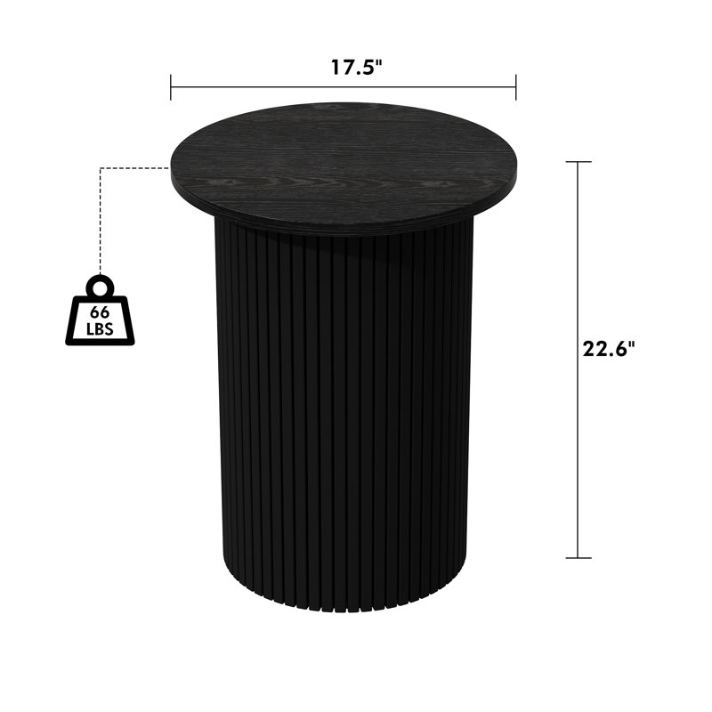 Table d'appoint ronde cannelée 22,6 po Eversole, Bois noir, Individuel