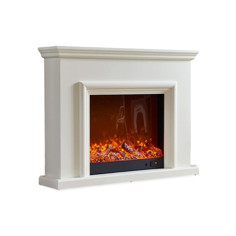 White Solid Wood Electric Fireplace, White