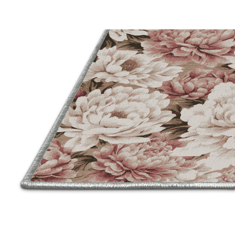 Machine Washable Botanical Beige Area Rug, Rectangle 7' x 10'