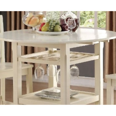 Counter Height Table, 2 Drop Leaves, Wooden Top & Legs, Storage With Open Shelf Feature Compartment