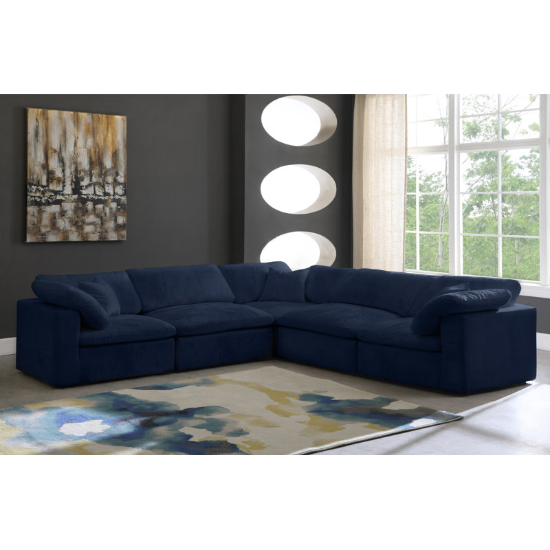 Canapé modulaire en velours réversible Cozy, Velours bleu marine