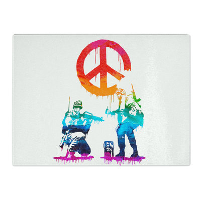 Banksy Peace Soldiers Graffiti  Glass Chopping Board