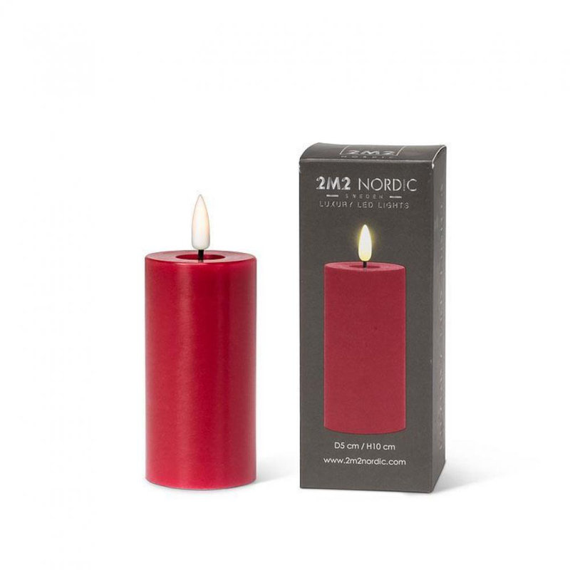 Bougie sans flamme et sans parfum, H 4 po x l 2 po x P 2 po, Rouge, 1