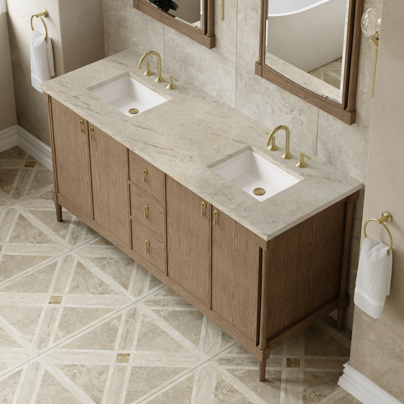 Kinnsden 72" W Double Vanity, Tajnar Eclos, Weathered Oak