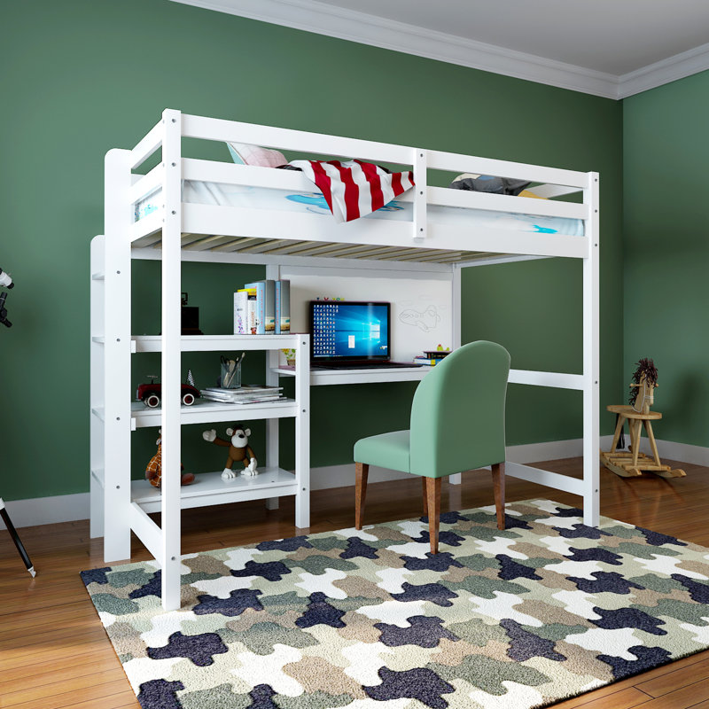 Lemond Kids Loft Bed, White, Twin