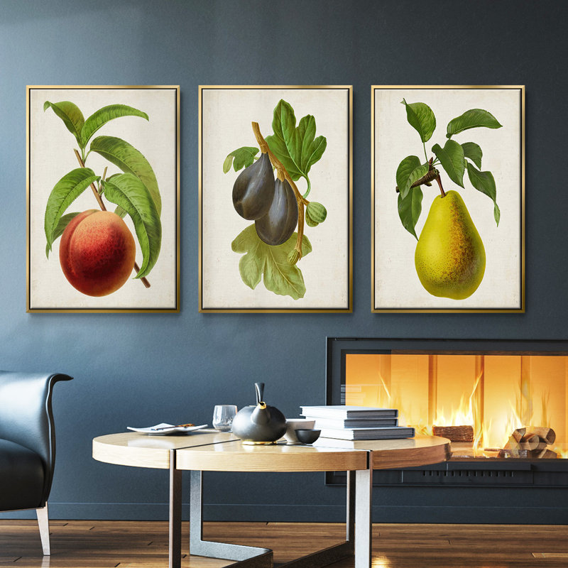 Antique Fruit II, ensemble de 3 toiles tendues avec châssis de qualité supérieure, Or, H 27 po x l 54 po