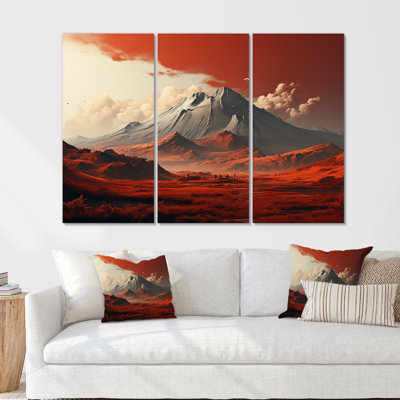 Red And Grey Volcano Landscape I - Volcano Canvas Art Set
