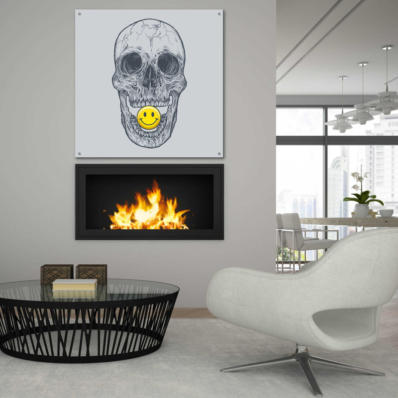 «Skull Have A Nice Day» par Rachel Caldwell, art mural en verre acrylique, H 36 po x l 36 po