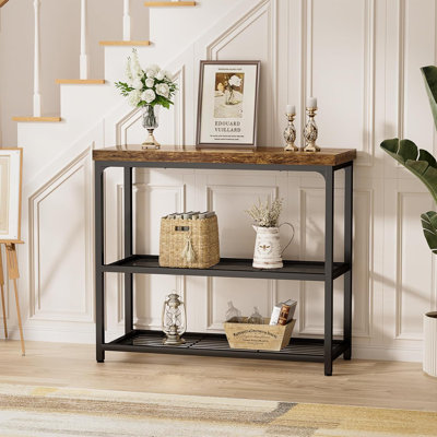 Console à 3 niveaux avec tablettes en filet, table d'entrée étroite pour le salon, la chambre à coucher, le couloir, structure en métal robuste et plateau en panneau de particules, conception peu encombrante