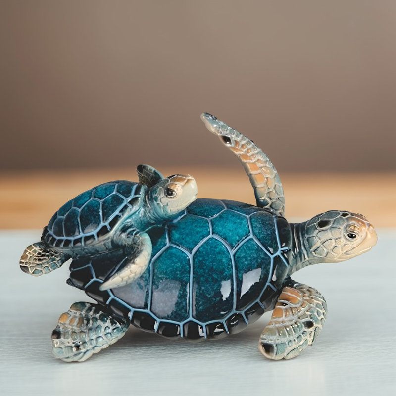 Figurine de tortue de mer l 5 po avec ourson, Bleu