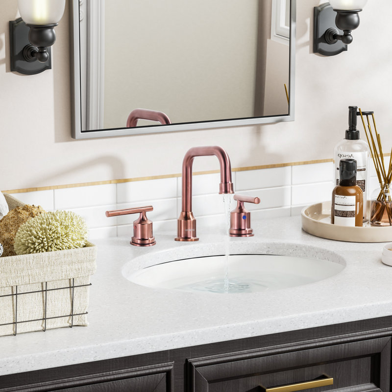 2-handle Bathroom Faucet with Drain Assembly, Rose Gold